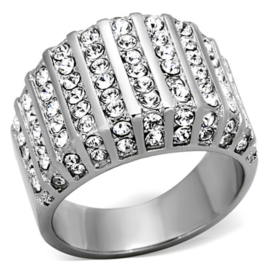 Womens Stainless Steel 316 Round Cut Cubic Zirconia Wide Band Fashion Ring Image 1