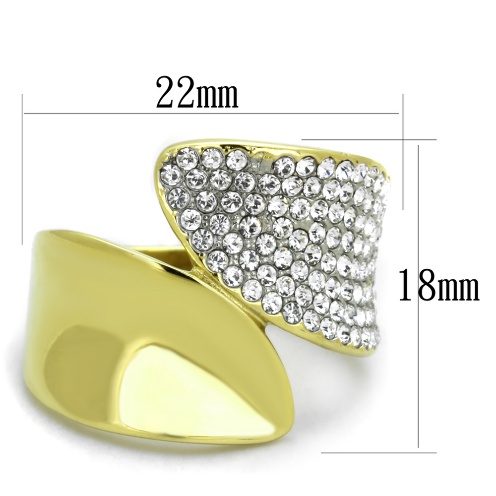 Womens Stainless Steel 316 Two Toned Plated Crystal Cocktail Fashion Ring Image 2