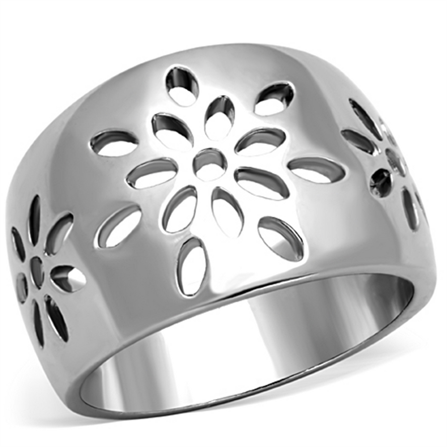 Stainless Steel 316 High Polished Flower Design Fashion Ring Womens Size 5-10 Image 1