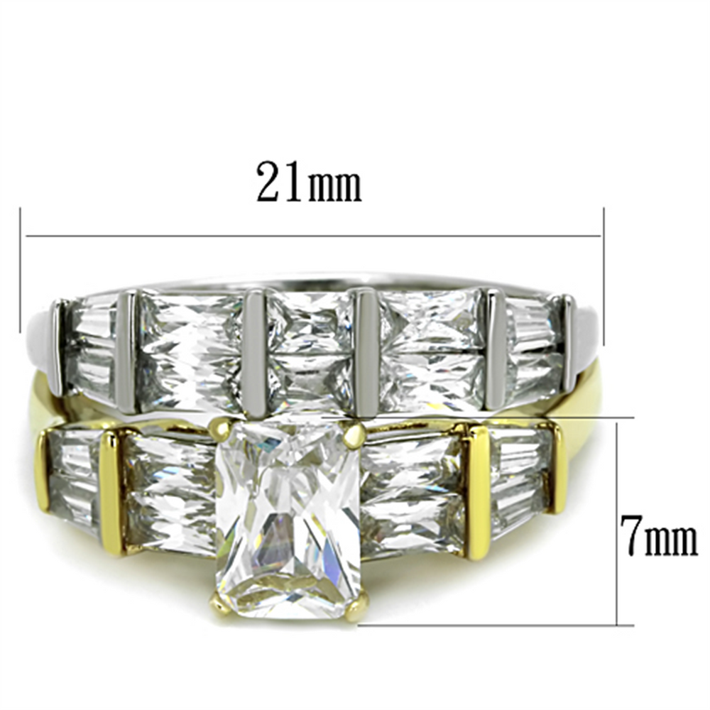 3.76 Ct Emerald Cut Cz Two Toned Ip Wedding Engagement Ring Set Womens Sz 5-10 Image 2