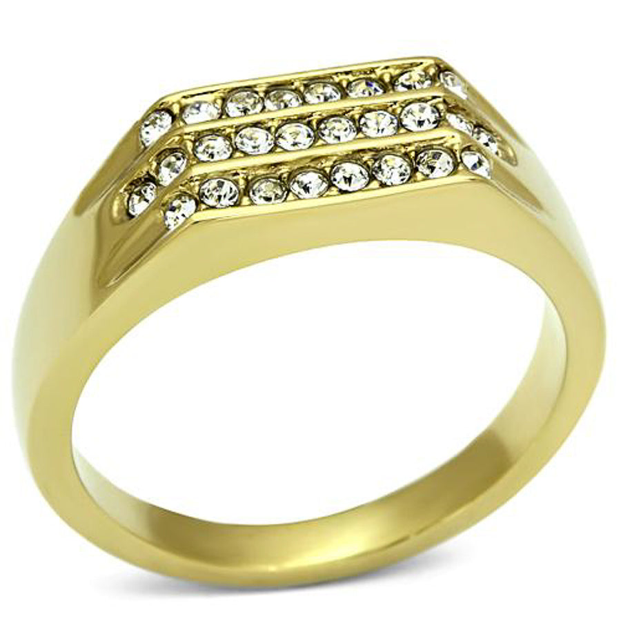 Mens Stainless Steel 14K Gold Ion Plated .26 Ct Simulated Diamond Ring Sz 8-13 Image 1