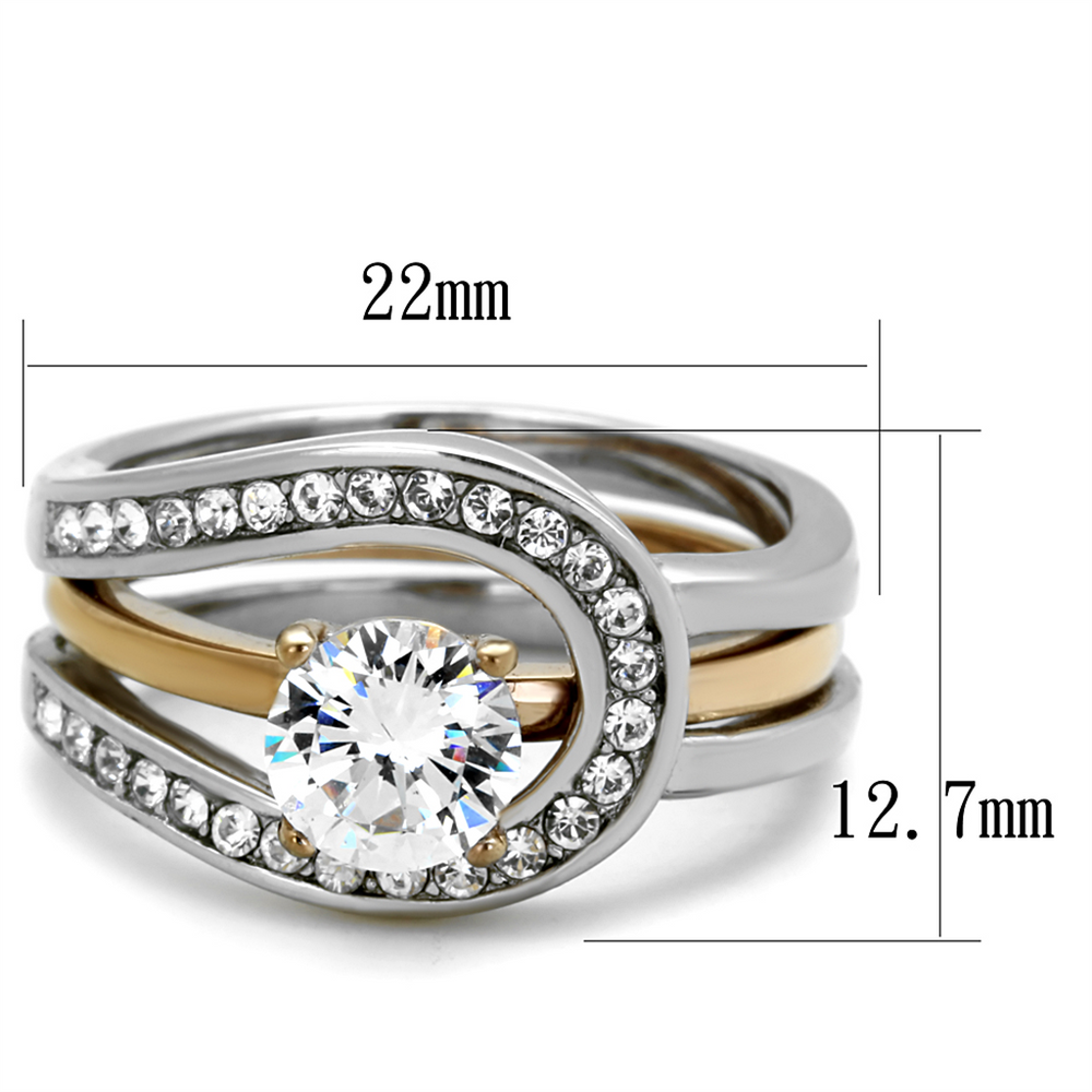1Ct Round Cut Two Toned Stainless Steel 2 Piece Wedding Ring Set Womens Sz 5-10 Image 2