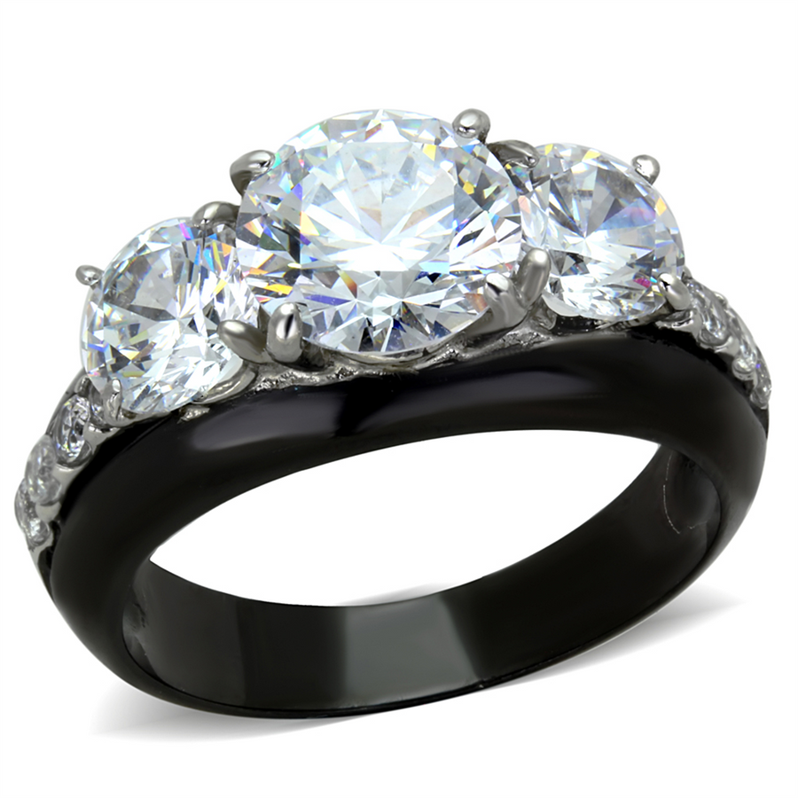 4.45 Ct Round Cut Aaa Cz Black Stainless Steel Engagement Ring Womens Size 5-10 Image 1