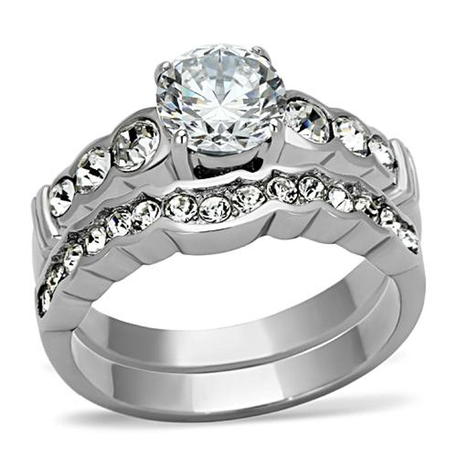 2.35 Ct Round Zirconia Stainless Steel 316L Engagement Wedding Ring Set Sz 5-10 Image 1