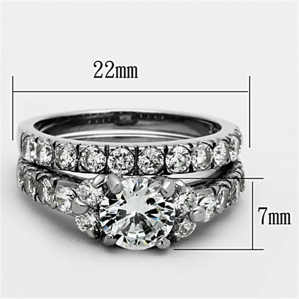 2.50 Ct Round Cut Zirconia Silver Stainless Steel Wedding Ring Set Womens Size 5-10 Image 2