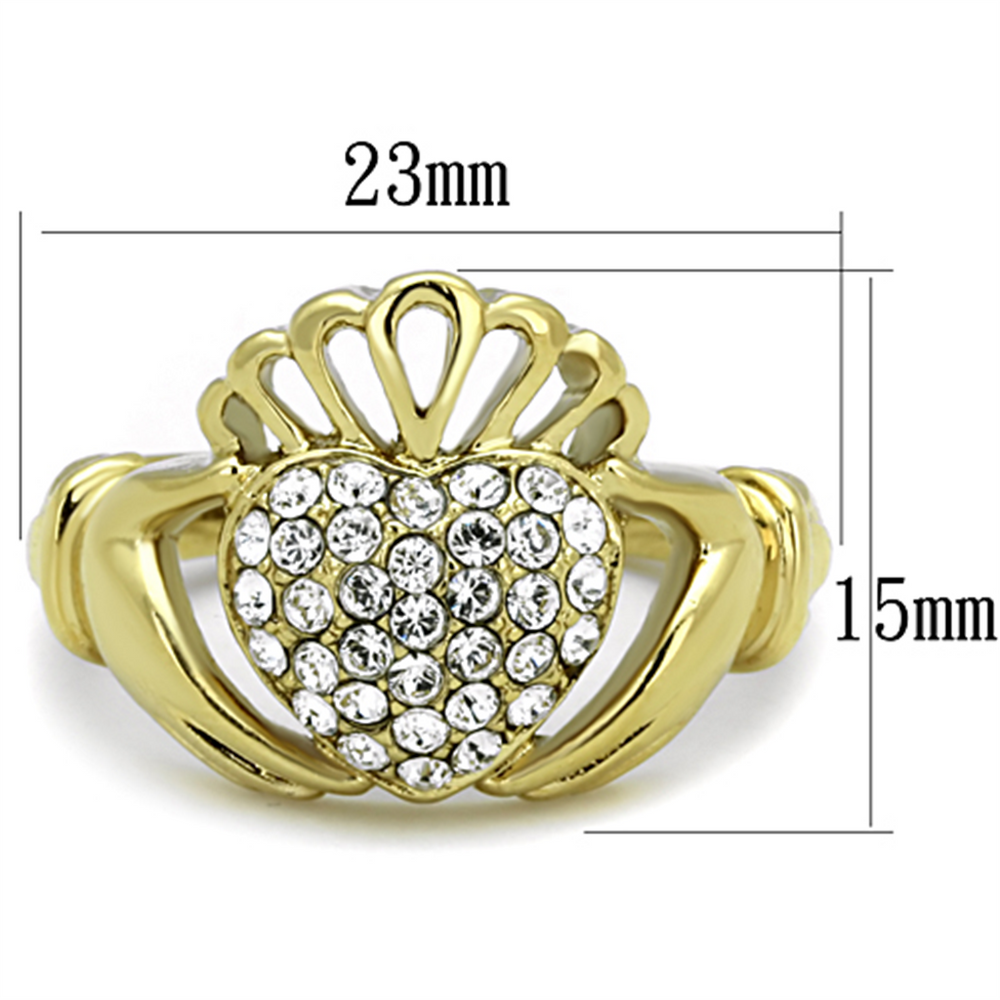 1.02 Ct Crystal 14K Gold Plated Stainless Steel Irish Claddagh Ring Womens Size 5-10 Image 2