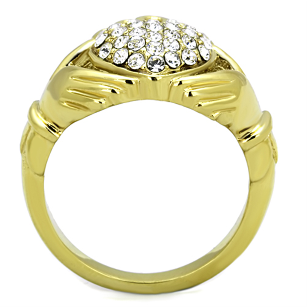 1.02 Ct Crystal 14K Gold Plated Stainless Steel Irish Claddagh Ring Womens Size 5-10 Image 3