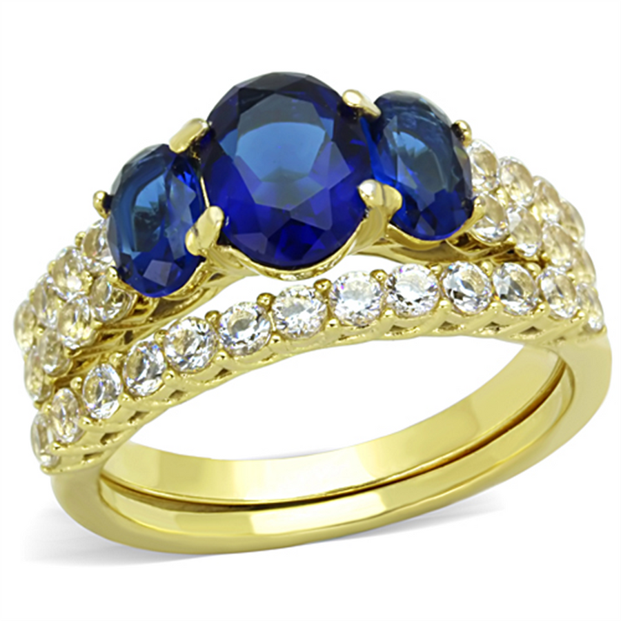 14K Gold Plated Womens Oval Cut Blue Montana AAA Cz Wedding Ring Set Size 5-10 Image 1