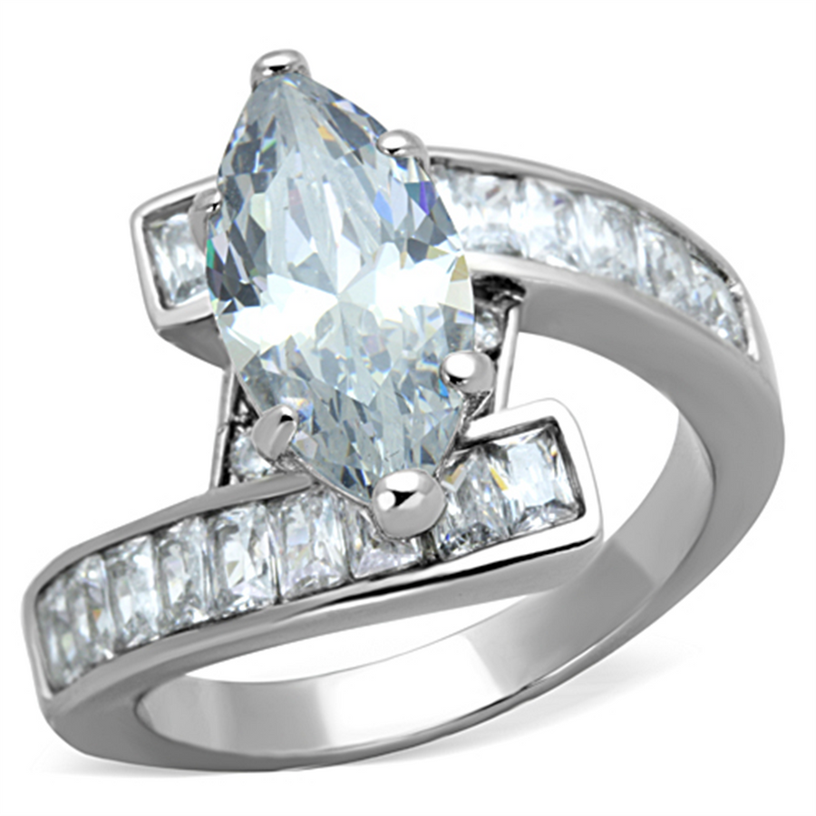 4.4 Ct Marquise and Emerald Cut Cubic Zirconia Stainless Steel Engagement Ring Size 5-10 Image 1
