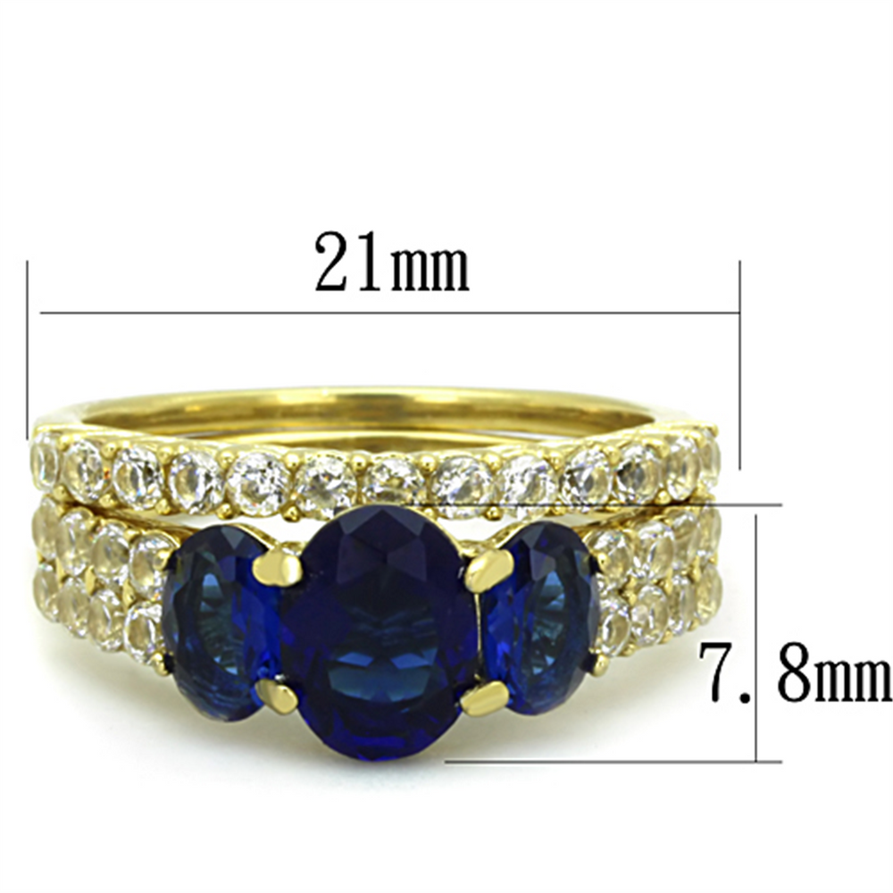 14K Gold Plated Womens Oval Cut Blue Montana AAA Cz Wedding Ring Set Size 5-10 Image 2
