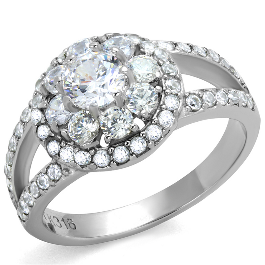1.57 Ct Round Cut Zirconia Halo/Cluster Stainless Steel Engagement Ring Size 5-10 Image 1
