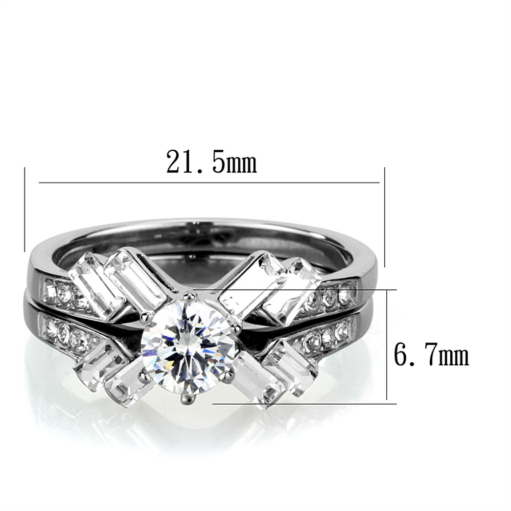 1.65 Ct Round and Baguette Cut Cz Stainless Steel Wedding Ring Set Womens Size 5-10 Image 2