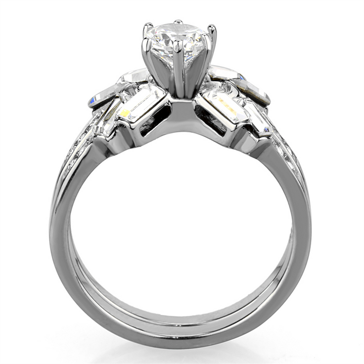 1.65 Ct Round and Baguette Cut Cz Stainless Steel Wedding Ring Set Womens Size 5-10 Image 3