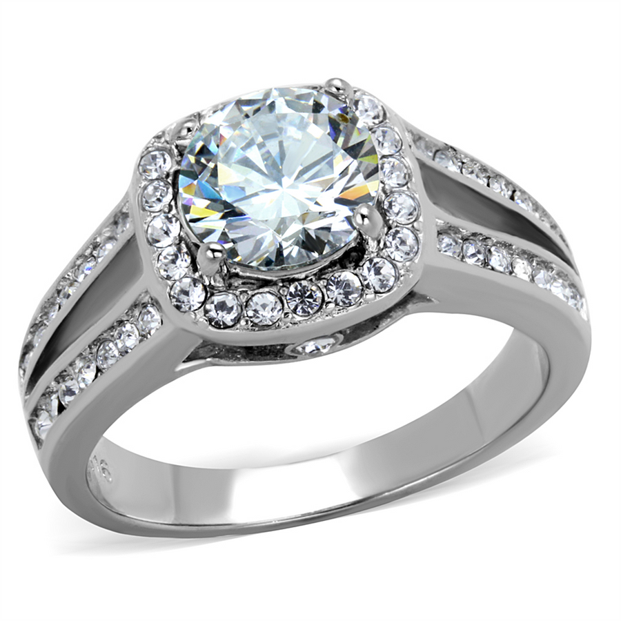 2.95 Ct Halo Round Cut Zirconia Stainless Steel Engagement Ring Band Womens Size 5-10 Image 1