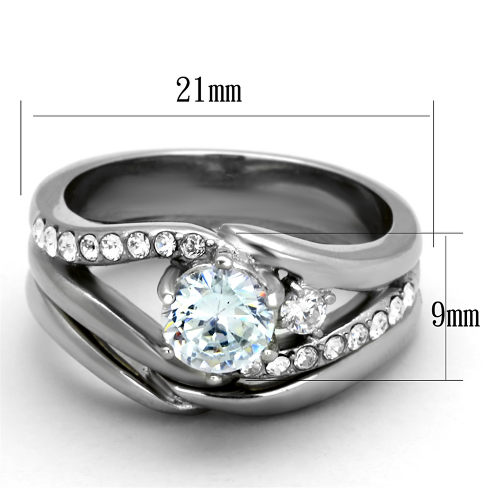 1.19 Ct Round Cut Cubic Zirconia Stainless Steel Wedding Ring Set Womens Size 5-10 Image 2