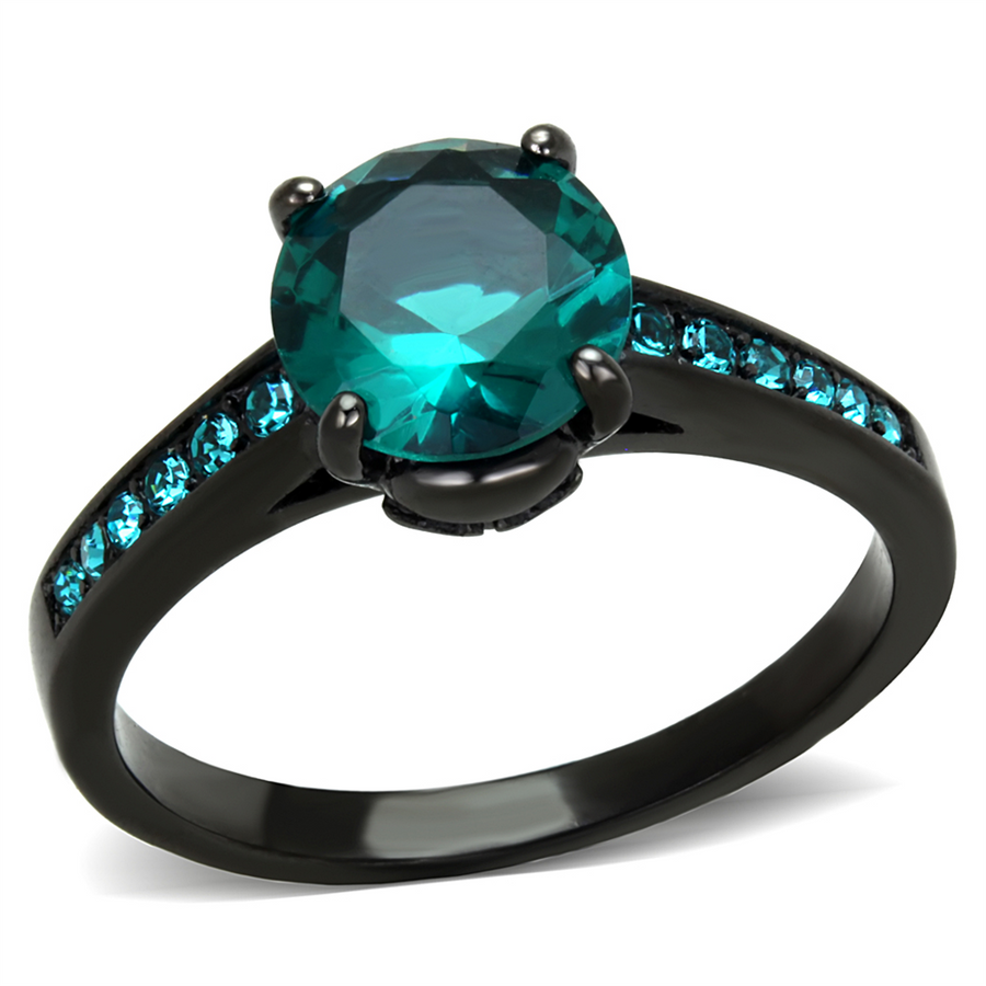 2.16 Ct Blue Zircon Aaa Cz Black Stainless Steel Engagement Ring Womens Sz 5-10 Image 1