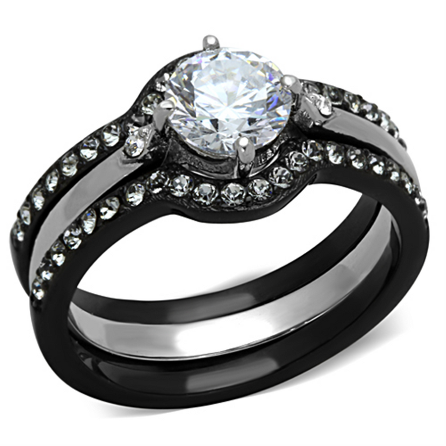 1.90 Ct Round Cut Cz Black Stainless Steel Wedding Ring Set Womens Size 5-10 Image 1