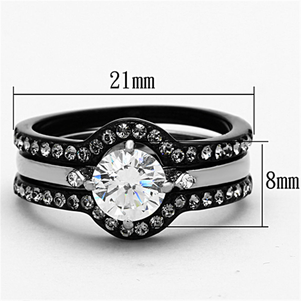 1.90 Ct Round Cut Cz Black Stainless Steel Wedding Ring Set Womens Size 5-10 Image 2