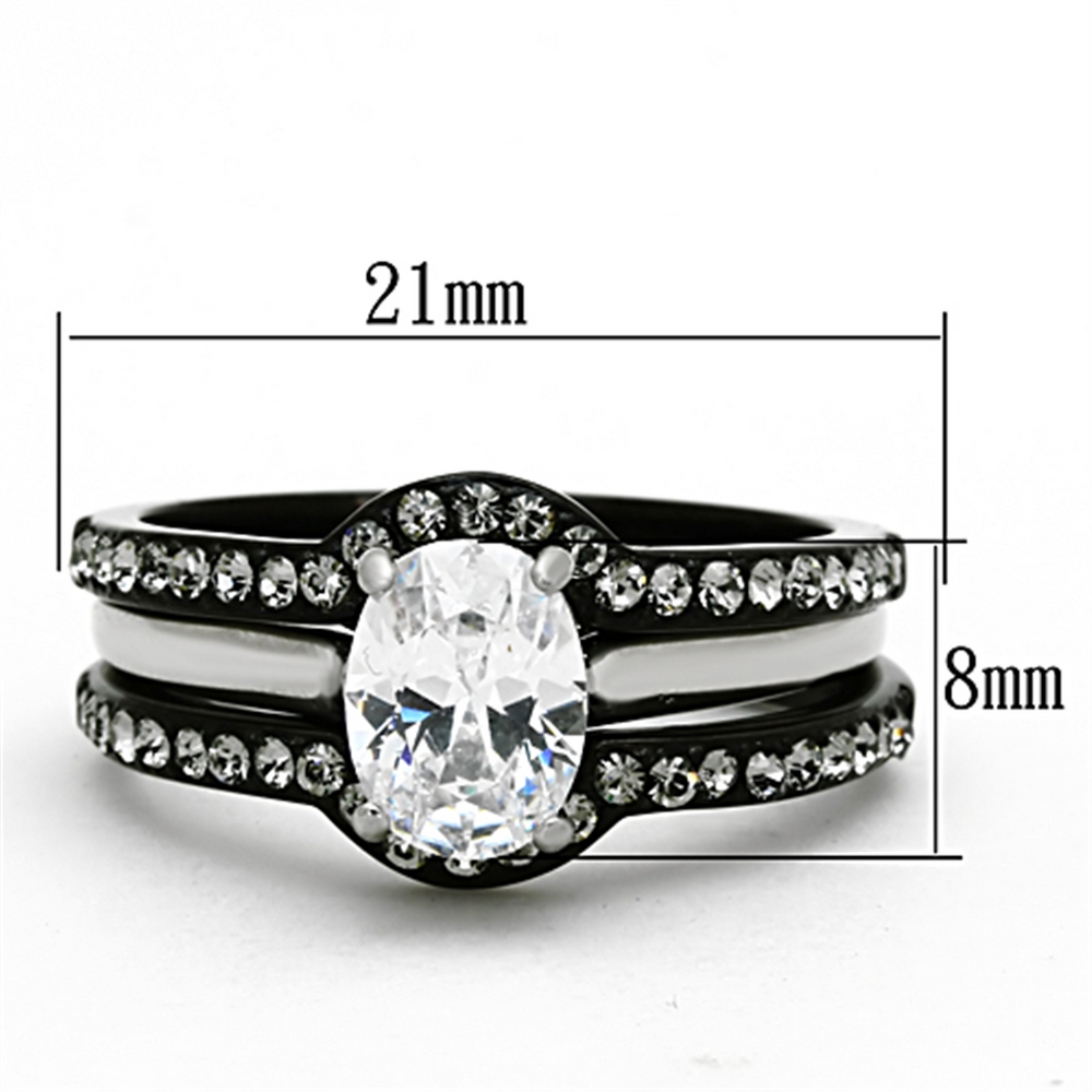 2.15 Ct Oval Cut Cz Black Stainless Steel Wedding Ring Set Womens Size 5-10 Image 2