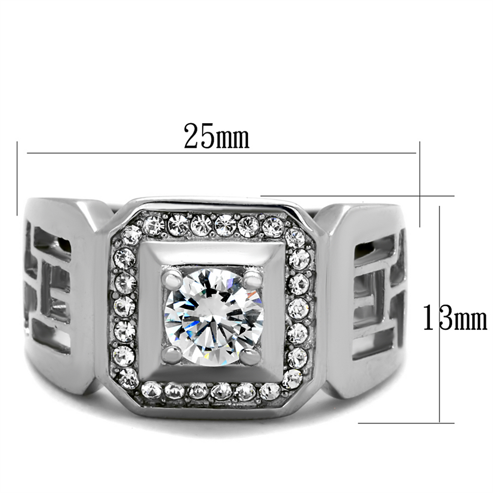 Mens 1.10 Ct Round Cut Simulated Diamond Silver Stainless Steel Ring Size 8-13 Image 2
