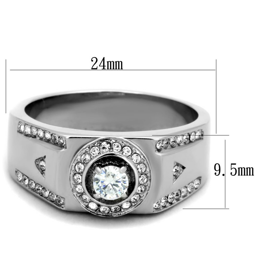 Mens .50 Ct Round Cut Simulated Diamond Silver Stainless Steel Ring Size 8-13 Image 2