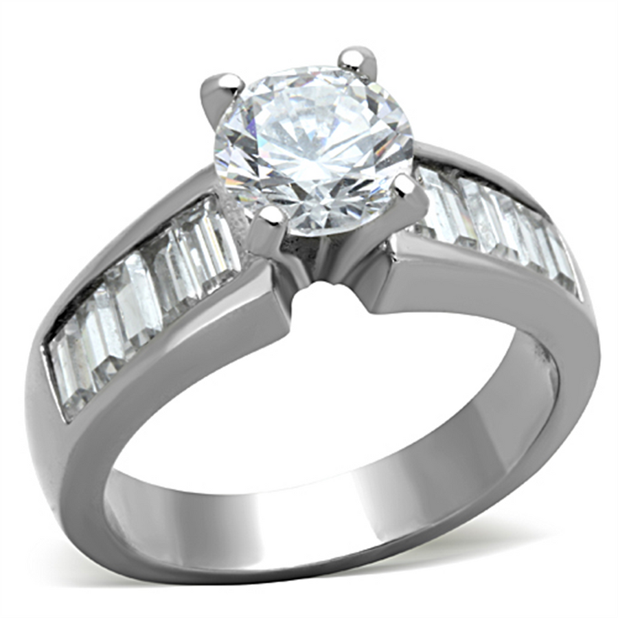 2.97 Ct Round Cut and Baguettes Cz Stainless Steel Engagement Ring Womens Sz 5-10 Image 1