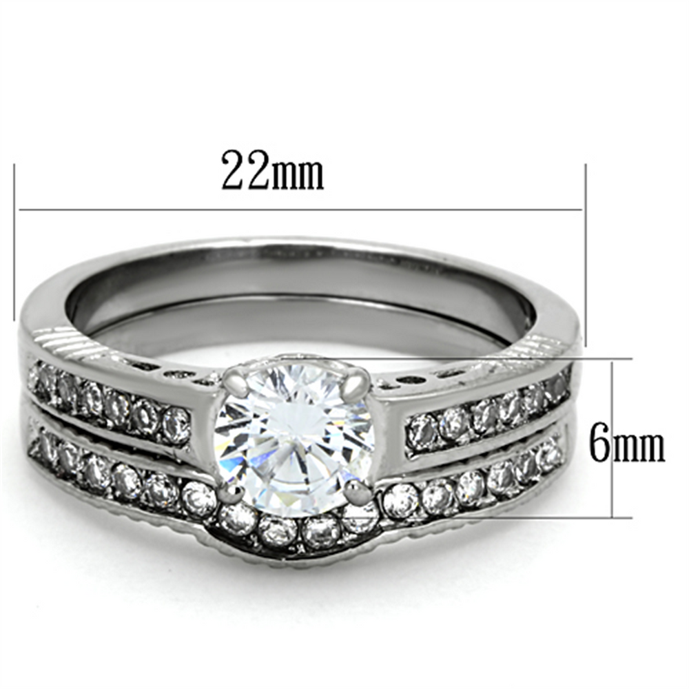 1.75 Ct Round Cut Cubic Zirconia Stainless Steel Wedding Ring Set Womens Sz 5-10 Image 2