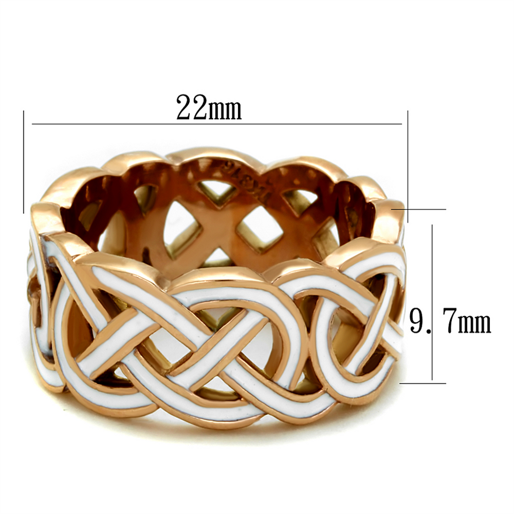 Stainless Steel Rose Gold Plated and White Epoxy Design Fashion Ring Women Sz 5-10 Image 2