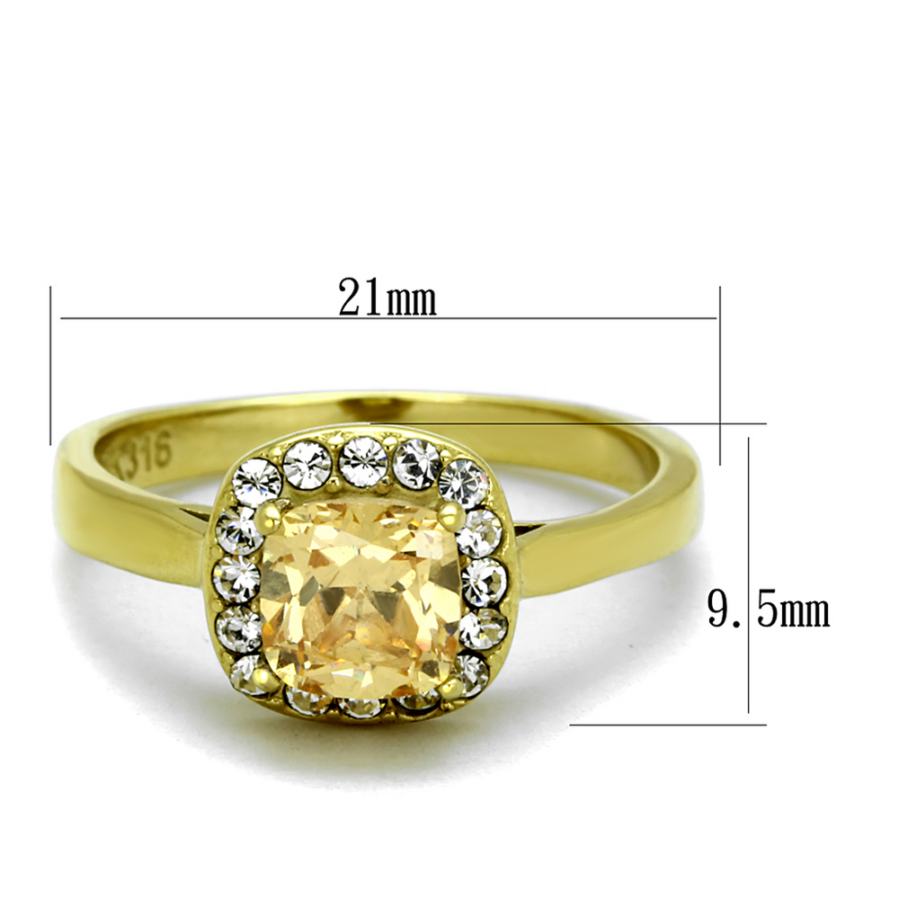 1.24 Ct Cushion Cut Champagne Cz Stainless Steel Halo Engagement Ring Sizes 5-10 Image 2