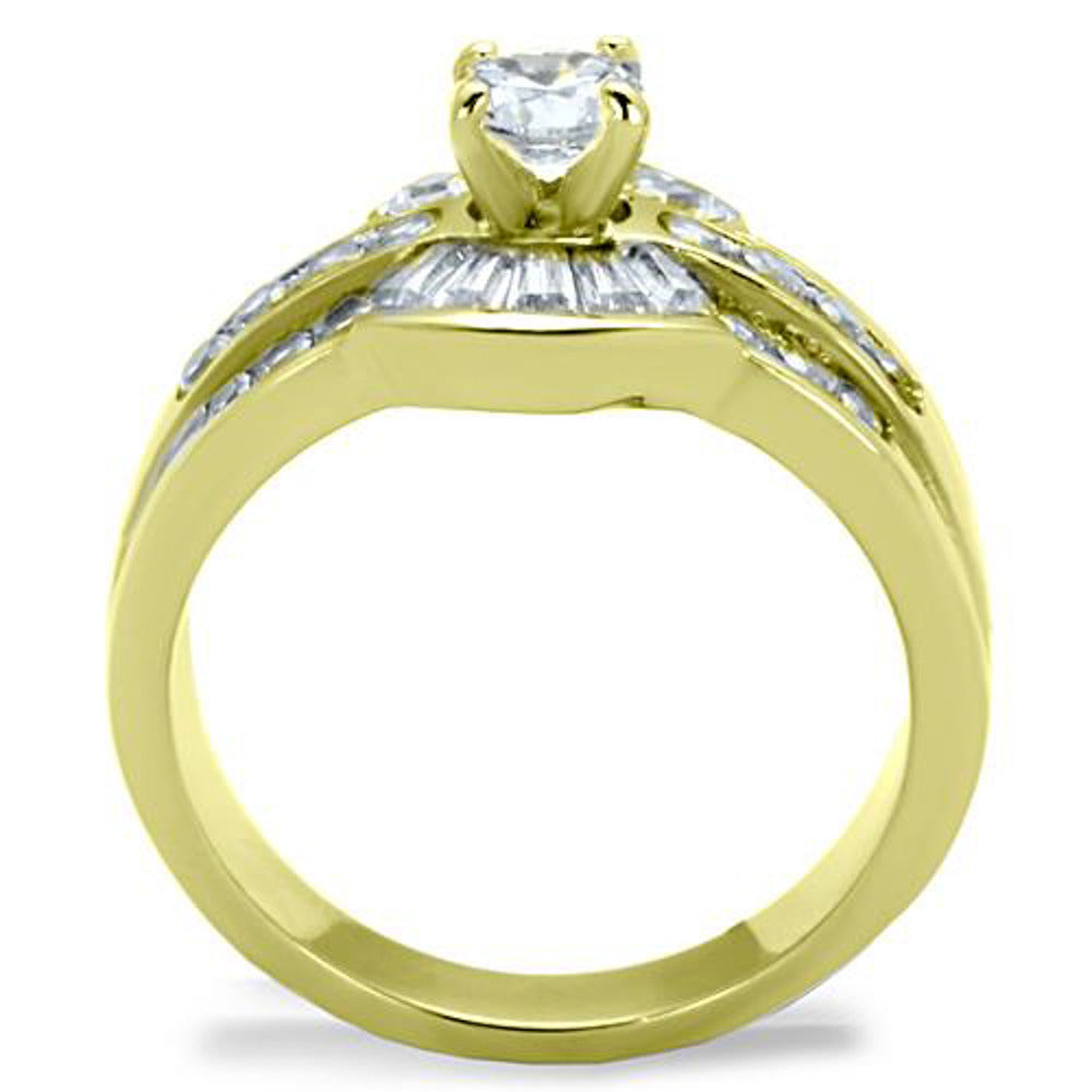 1.64 Ct Round and Baguette Cut Cz 14K Gp Stainless Steel Engagement Ring Size 5-10 Image 3