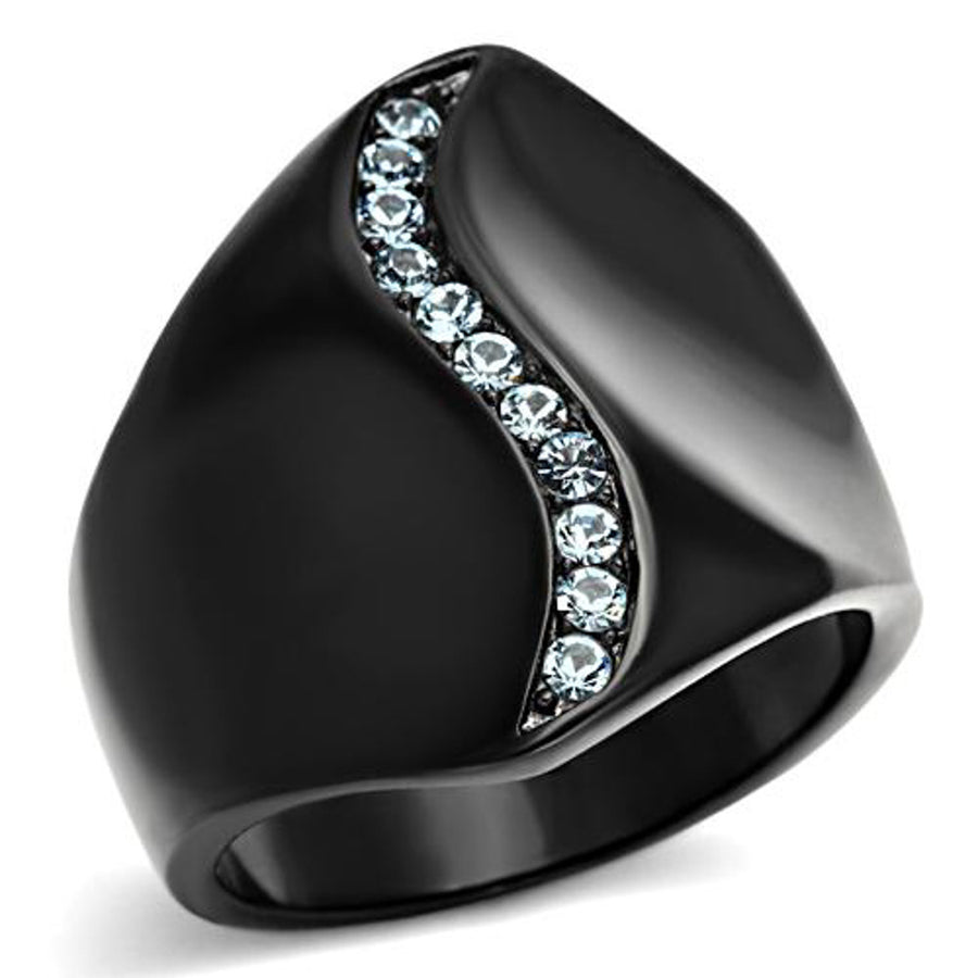 Womens Aquamarine Zirconia Black Stainless Steel Wide Band Fashion Ring Size 5-10 Image 1
