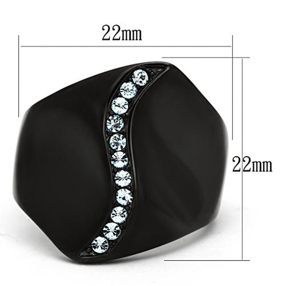 Womens Aquamarine Zirconia Black Stainless Steel Wide Band Fashion Ring Size 5-10 Image 2