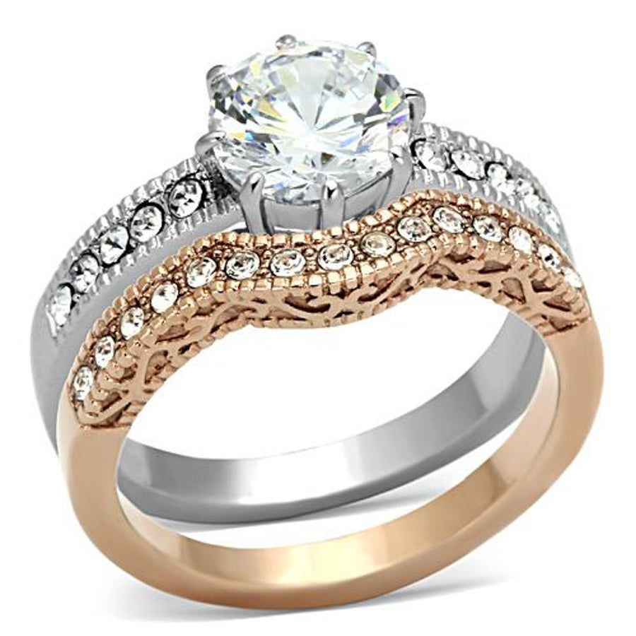 2.80 Ct Round Cut Zirconia Rose Gold Ip Stainless Steel Wedding Ring Set Size 5-10 Image 1