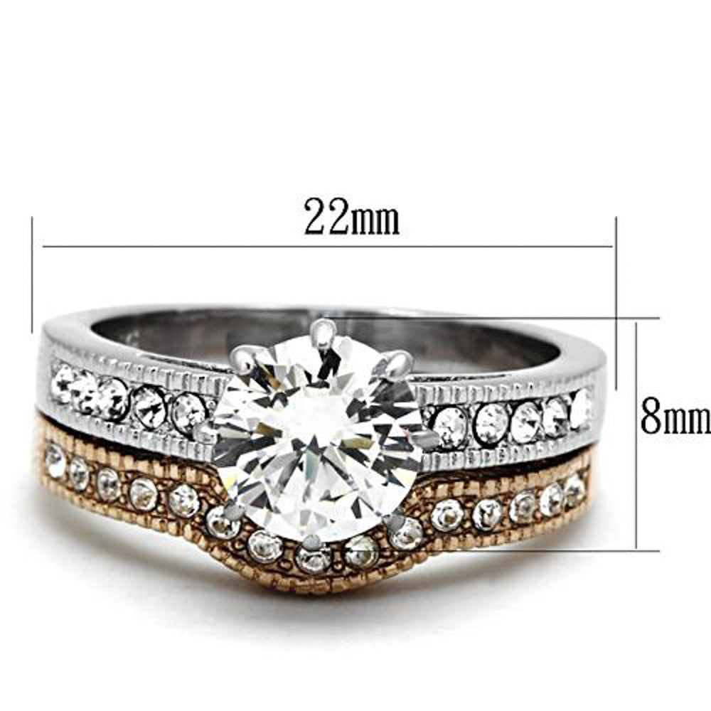 2.80 Ct Round Cut Zirconia Rose Gold Ip Stainless Steel Wedding Ring Set Size 5-10 Image 2