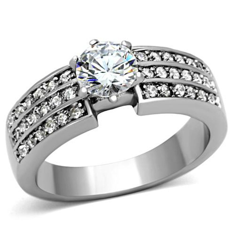 1.02 Ct Round Cut Cubic Zirconia Stainless Steel Engagement Ring Womens Size 5-10 Image 1
