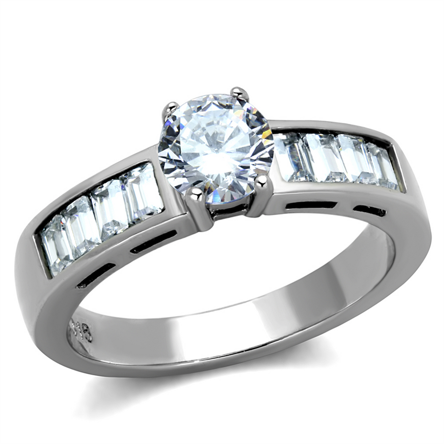 1.64 Ct Round Cut and Baguettes Cz Stainless Steel Engagement Ring Womens Sz 5-10 Image 1