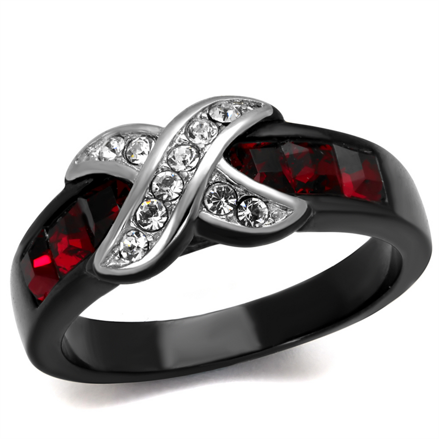 1.50 Ct Ruby Red and Clear Cz Black Stainless Steel Fashion Ring Size Womens 5-10 Image 1