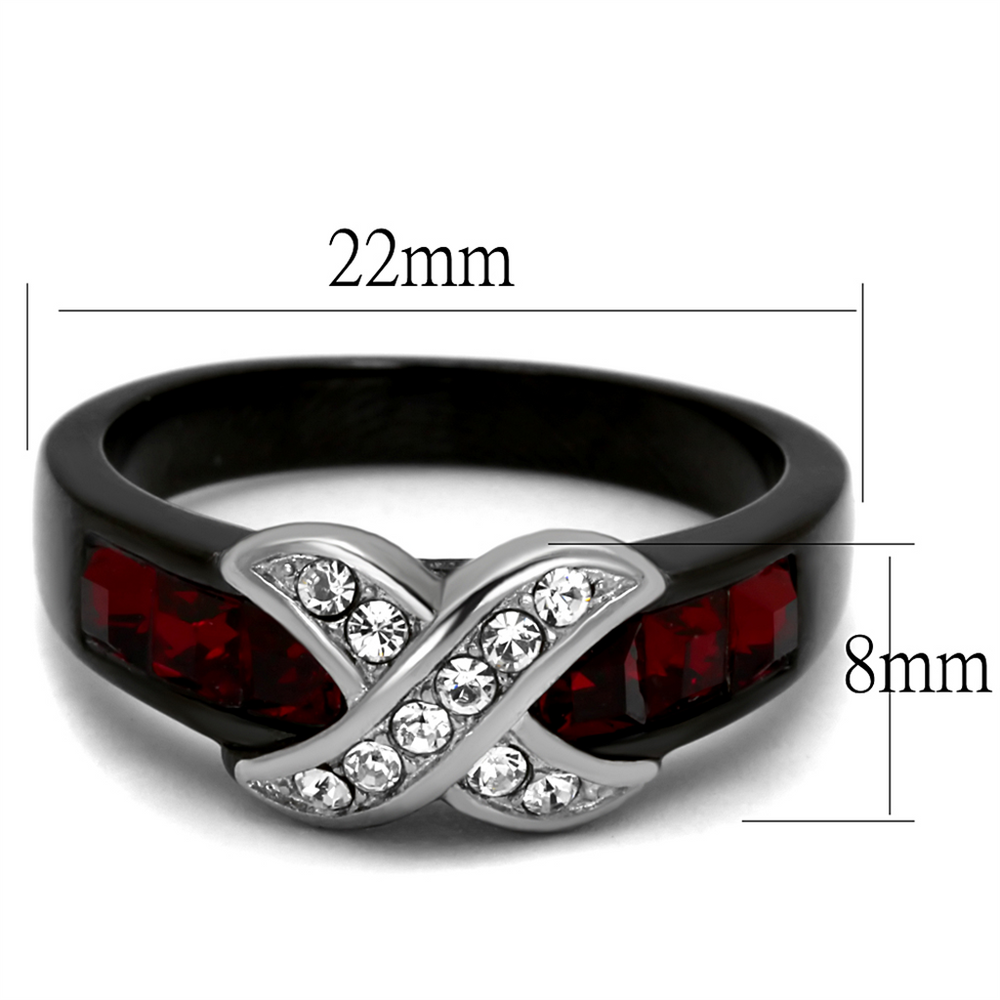 1.50 Ct Ruby Red and Clear Cz Black Stainless Steel Fashion Ring Size Womens 5-10 Image 2