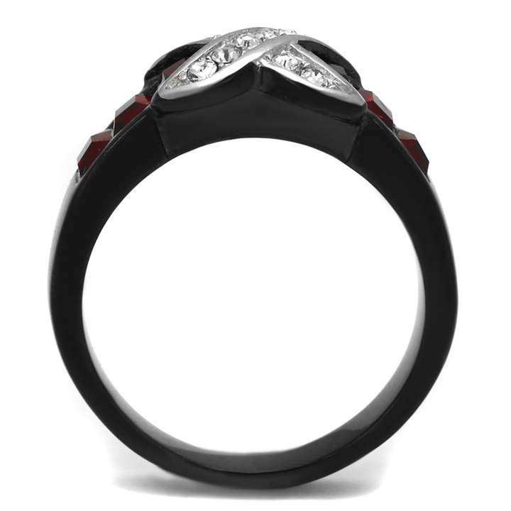 1.50 Ct Ruby Red and Clear Cz Black Stainless Steel Fashion Ring Size Womens 5-10 Image 3