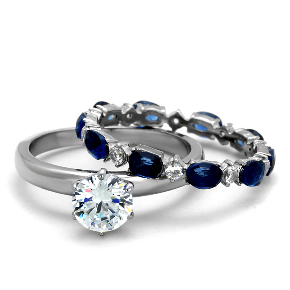 2.25 Ct Round Cut Clear and Blue Cz Stainless Steel Wedding Set Womens Size 5-10 Image 2