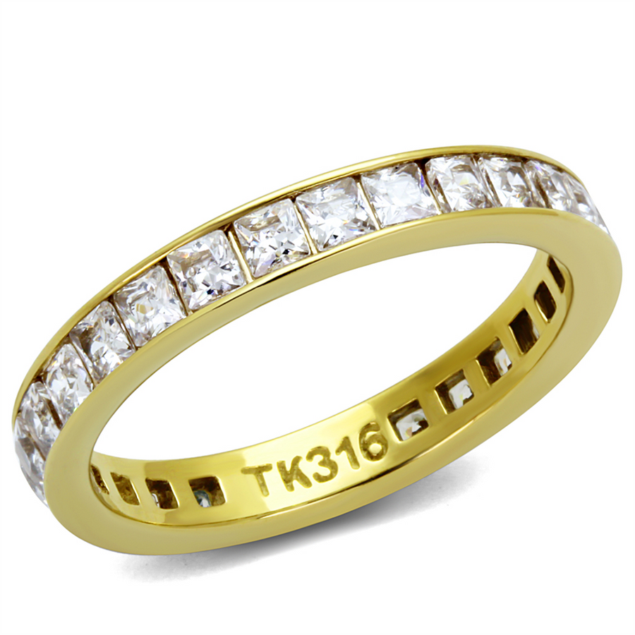 Womens 14K Gp Stainless Steel Princess Cut Cz Anniversary Wedding Ring Size 5-12 Image 1