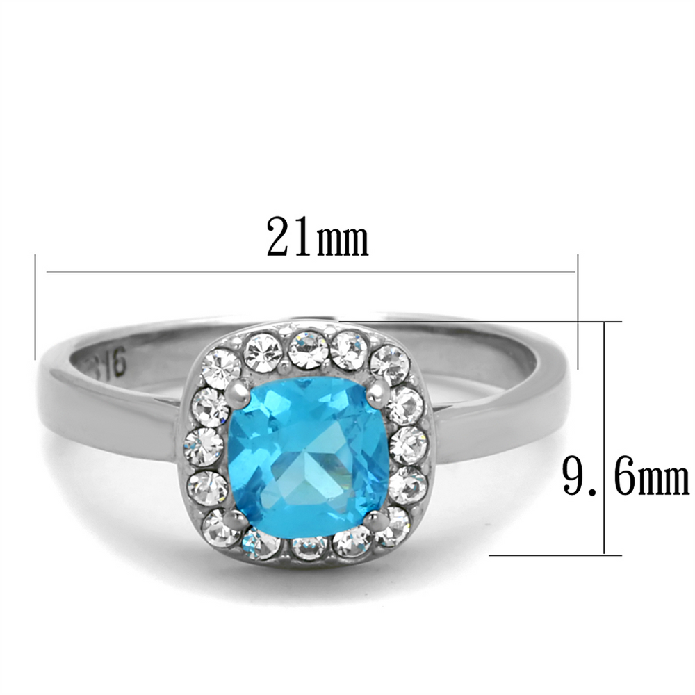 Womens .92 Ct Cushion Cut Sea Blue Cz Stainless Steel Halo Engagement Ring 5-10 Image 2