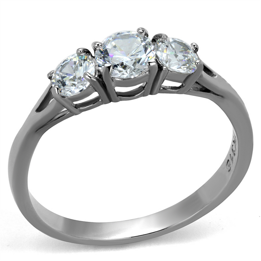 Womens Three Stone .96 Ct Zirconia Stainless Steel Anniversary Ring Size 5-10 Image 1