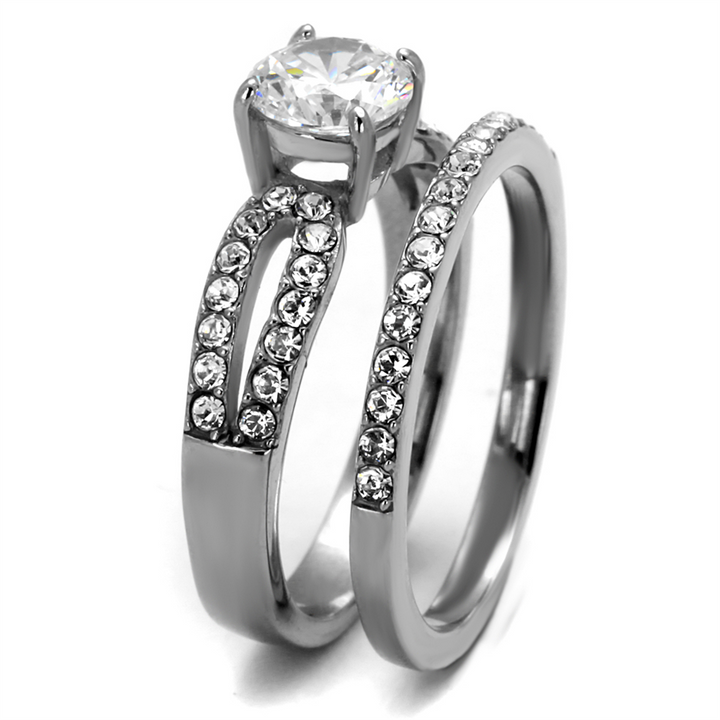 1.25 Ct Round Cut AAA Cz Stainless Steel Wedding Ring Band Set Womens Size 5-10 Image 4