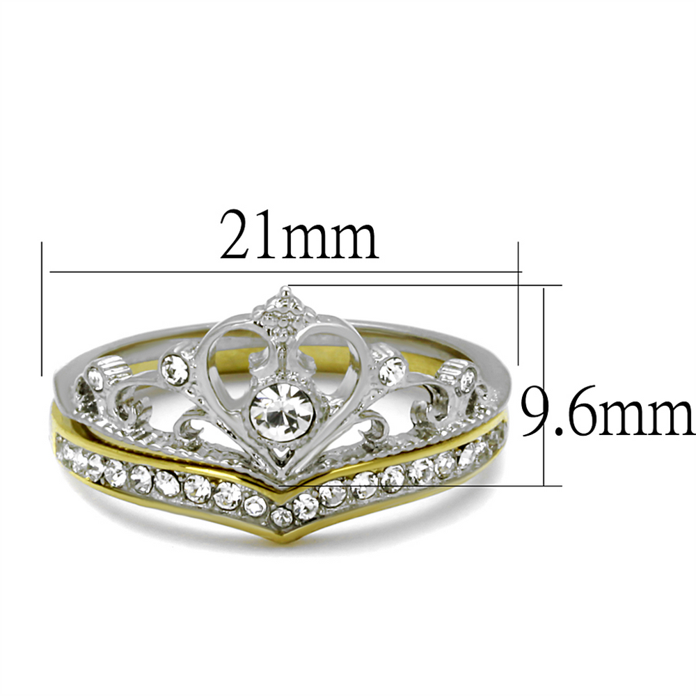 2 Tone Princess Royalty Crystal Crown Stainless Steel Wedding Ring Set Size 5-10 Image 2