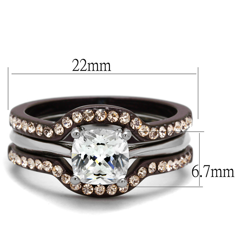 1.85 Ct Cushion Cut Cz Brown Stainless Steel Wedding Ring Set Womens Size 5-10 Image 2