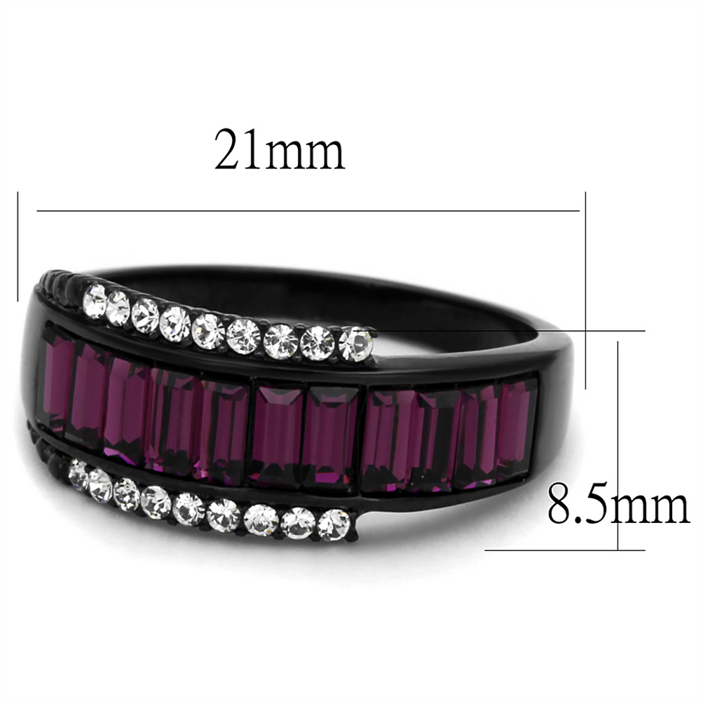 1.9 Ct Amethyst and Clear Crystal Black Stainless Steel Fashion Ring Women Sz 5-10 Image 2