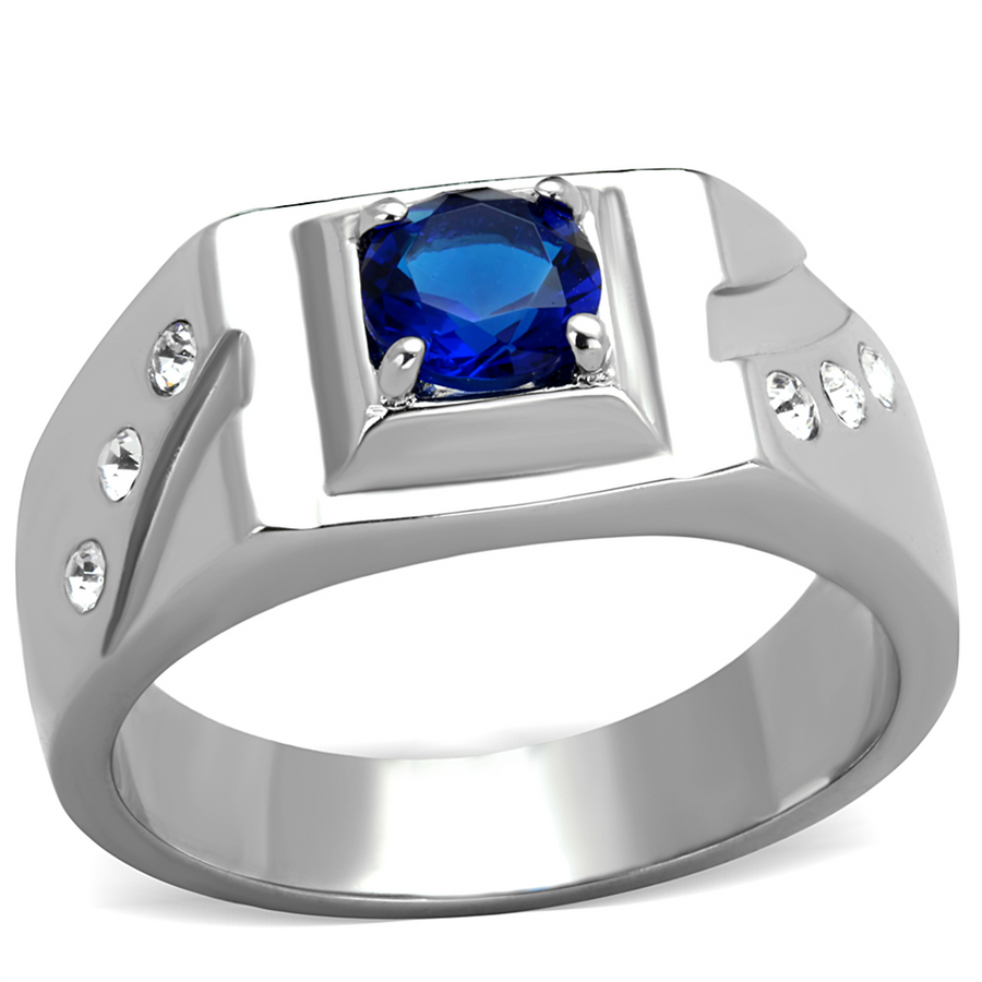 1.02 Ct Round Cut Blue Montana Cz Stainless Steel Fashion Ring Mens Sizes 8-13 Image 1