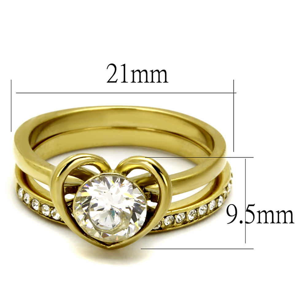 1.36Ct Round Cut Cz Gold Plated Stainless Steel Wedding Ring Set Womens Sz 5-10 Image 2
