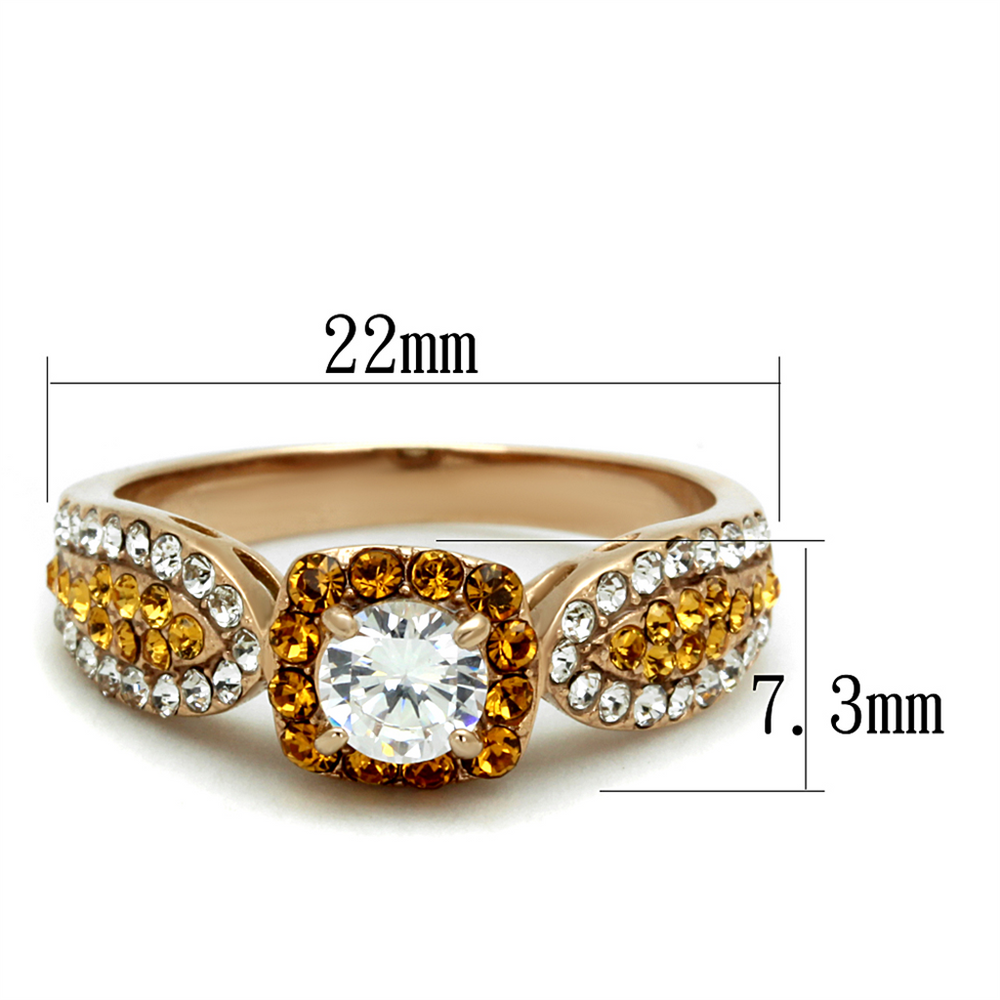 1.45 Clear and Topaz Cz Rose Gold Stainless Steel Engagement Ring Womens Size 5-10 Image 2